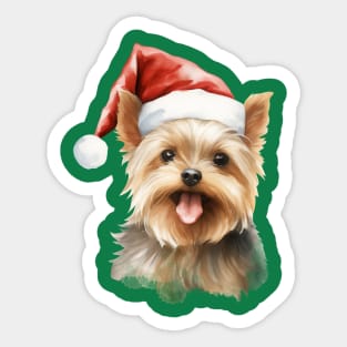 Yorkshire Cute Puppy Christmas Elf Sticker